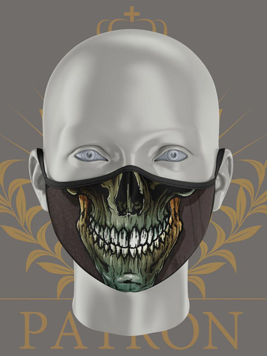 Dvojvrstvová ochranná maska na tvár - Zelená lebka